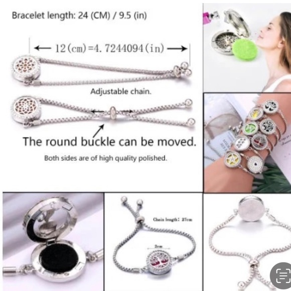 Stainless Steel Aromatherapy Diffuser Locket Bracelet – White CZ Accent – - Picture 2 of 3